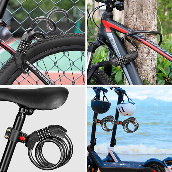 Cykelkabellås, Cykelkombinationslås 5-cifret sikkerhed nulstillelig selvoprullende kombinationskabel (sort)