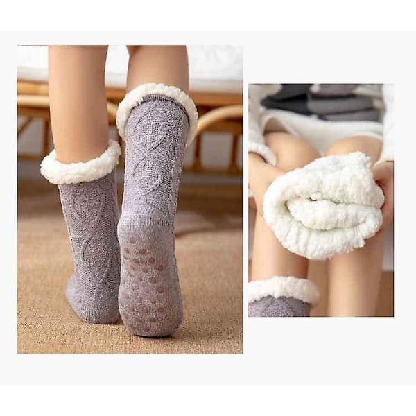 Søde og varme sokker med anti-slip beskyttelse - Vintergulvsokker, sne sokker, sove sokker, hjemmesokker Light Gray