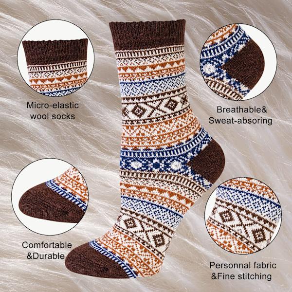 5 Par Damsockor i Ull, Dam Vinter Varma Stickade Sockor Tjocka Sockor, Julklappar till Kvinnor