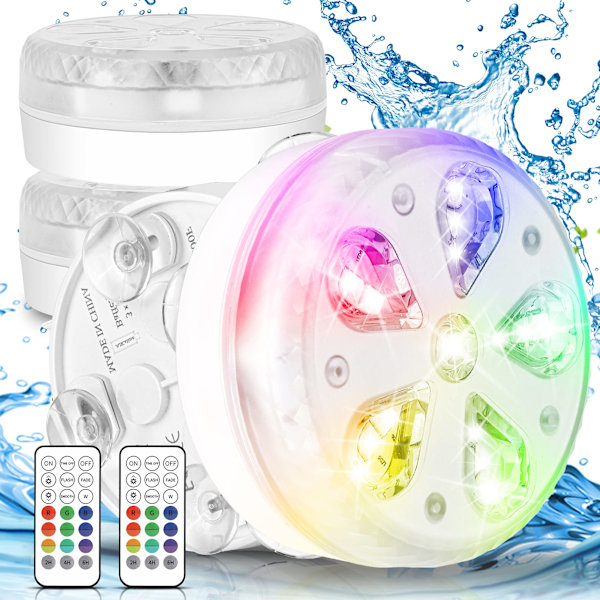 LED Pool Lampa Undervattenslampor, LED Poolbelysning med IP68 Vattentät, Flerfärgad RGB 16 LEDs, Extern Tätningsring, Sugkopp och Magnet 4 st