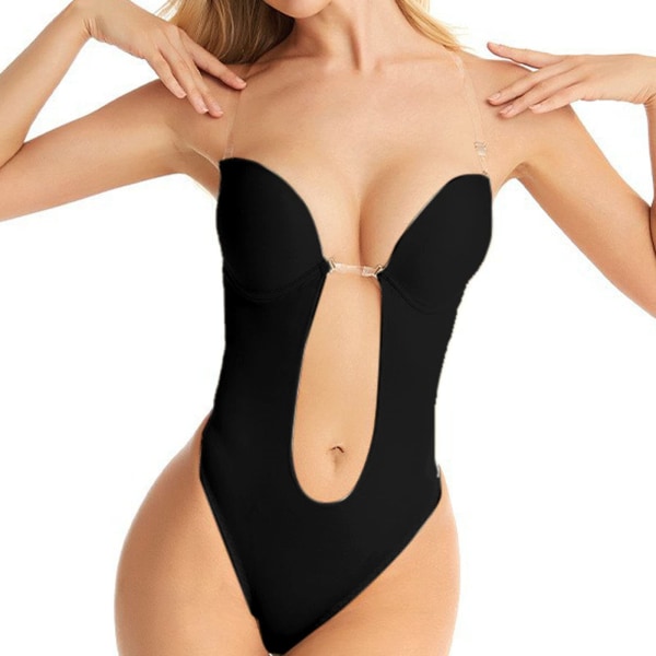 Naisten selkänojaton Body-puku Muotoiluliivit Body Shaper Deep V kaula kirkas hihna TummyControl Alusvaatteet Saumattomat bodyt alaselkämekolle, S