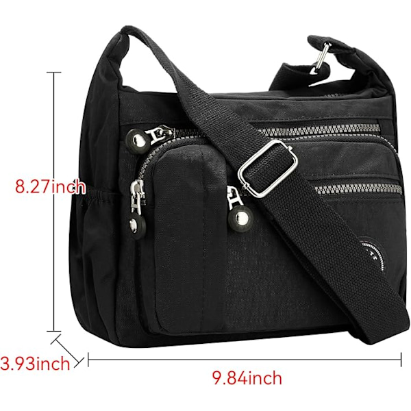 Dam Casual Multi-Pocket Crossbody Väska Resehandväska Messenger Väska för Shopping Vandring Daglig Användning Black