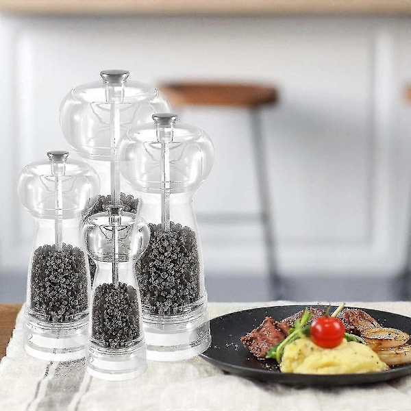 2 stk. Klar Akryl Salt- og Pepperkvern, Gjenfyllbart Havsalt