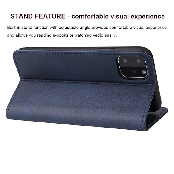 iPhone 11 Etui Premium PU Læder Wallet Etui med Kortholder Støttefod Indbygget Magnetisk Lukning Flip Folio Telefon Cover til iPhone 11 - Blå