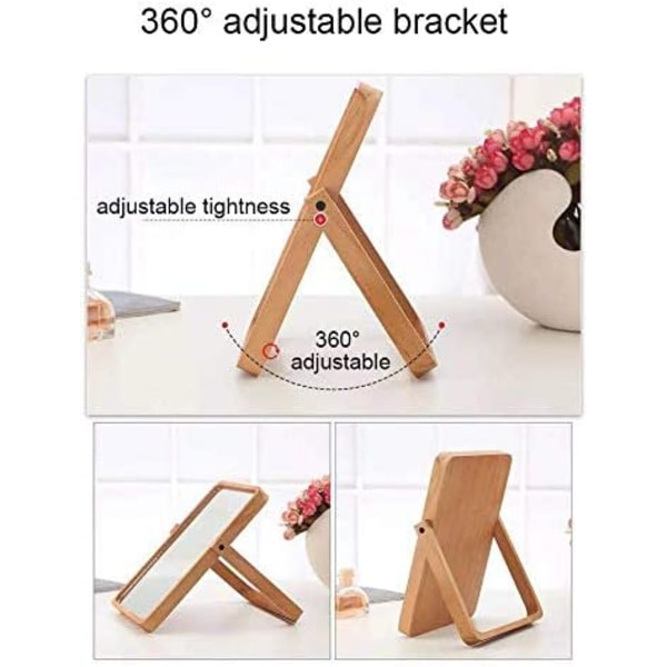 Skrivbordspegel i trä med stativ Sminkspegel Toalettbordsspegel Bordspegel med stativ Vikbar HD Rektangulär Fristående Badrumsspegel