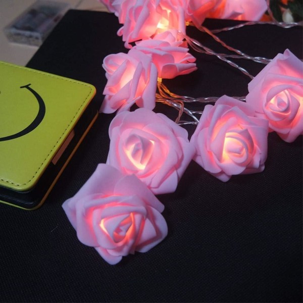 Batteridrivna LED-slingor, imiterad ros, rosa, 3m 20LED jul- och alla hjärtans dag bröllopsdekoration, batteridrivna ljusslingor