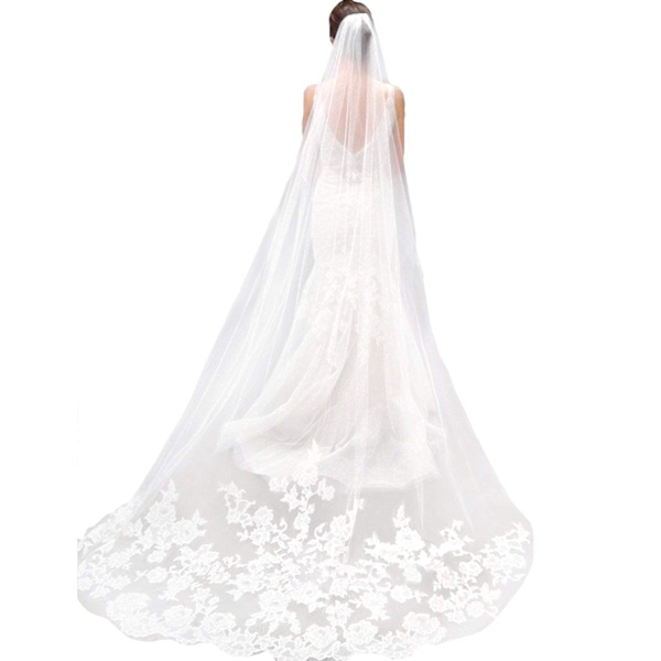 Enlags Bryllups Slør Brudeslør Blonder Broderi Brud Forbruksvarer 3m (Off White)
