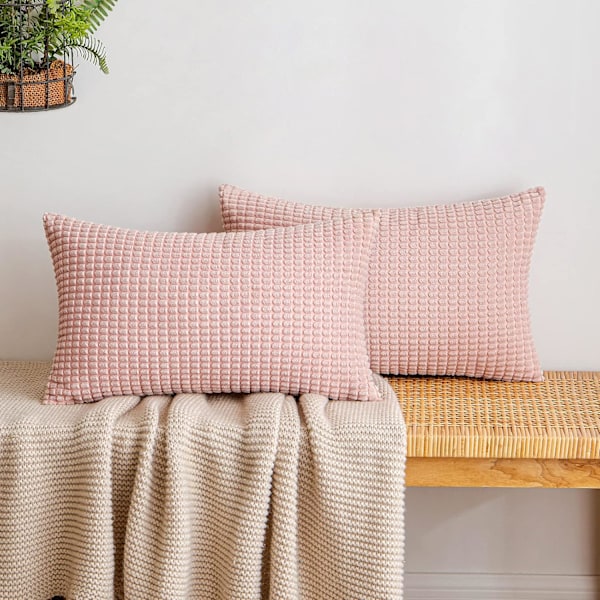 Corduroy Granule Pudebetræk Dekorative Pudebetræk Aflange Bløde Pellets Solid Pudebetræk til Sofa Soveværelse 12x20 Tommer 2#Pink