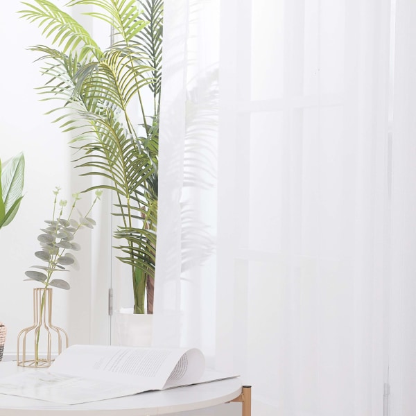 Sæt med 2 hvide gennemsigtige gardiner Dekoration Soveværelse Stue med hvide øjer 140x138cm