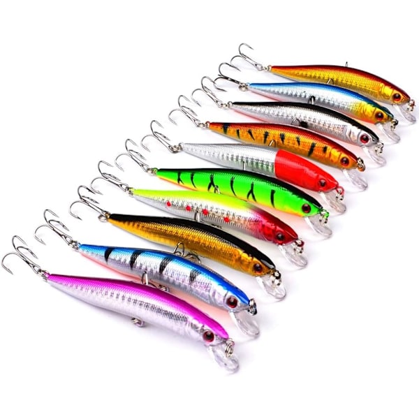10 st Fiske Drag Hårda Minnow Beten, Livslika Swimbait Fiske Drag, Minnow Hårda Drag Bass Öring Beten Kit, Topwater Hårda Beten Crankbait Swimbait