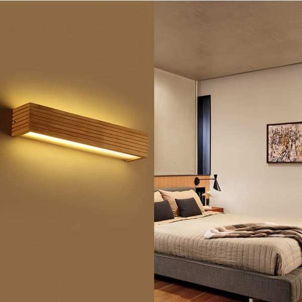 LED væglamper Indendørs belysning Træ væglampe Varmt lys Lampe til soveværelse Stue Kontorgang (35 cm A)