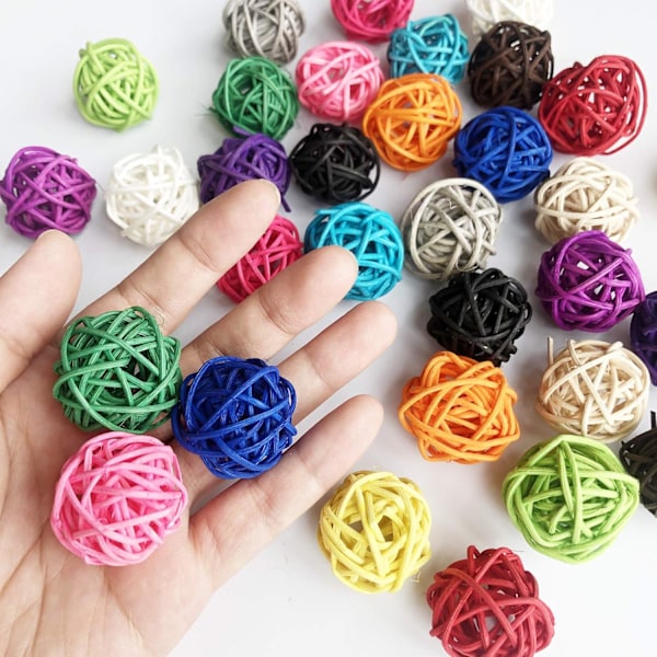Rattan Kugler, 30 Pak 3 cm Pileflet Kugle Fuglelegetøj, Papegøje Undulat Tygelegetøj Kæledyrsbur Bidelegetøj Dekorative Kugle Orbs Håndværk (Multifarvet)