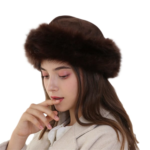 Damelue for vinter Cossak lue i russisk stil Flurry Fleece Fisherman Fashion varm lue (brun) Brown