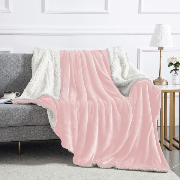 Sängfilt, Sofffilt, Mjuk Fluffig Tjock Filt, Vändbar Mikrofiberfilt Pink