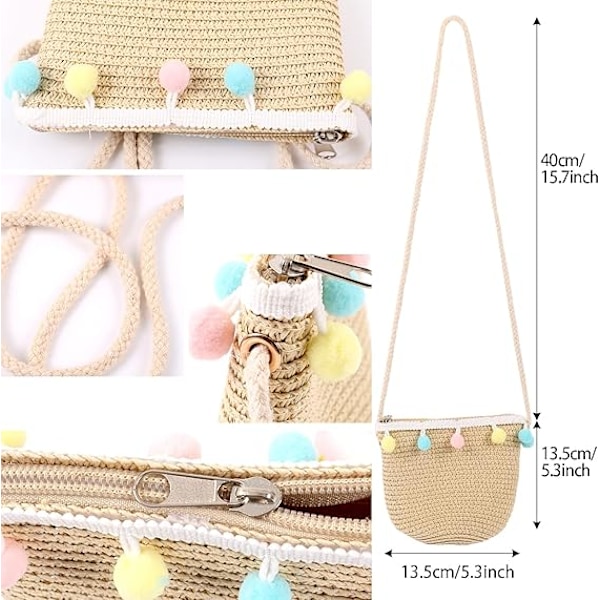 Tyttöjen aurinkohattu ja mini crossbody -laukkusetti, kesäranta olkihattu ja minilaukku setti, lapsille tytöille loma ulkoilu matkailu