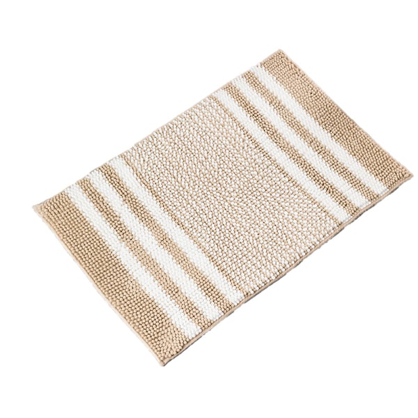 Kylpyhuoneen matto, erittäin pehmeä ja imukykyinen pörröinen raidallinen chenille, liukumaton nukkapohjainen kylpyhuonematto, konepestävä (Khaki, 40 x 60 cm) khaki 40*60