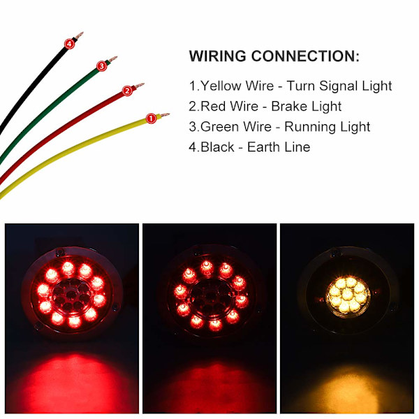 Pyöreä 19 LED -perävalon rekka, 4 kpl vedenpitävät kaksiväriset perävalon suuntavilkut 12V 24V
