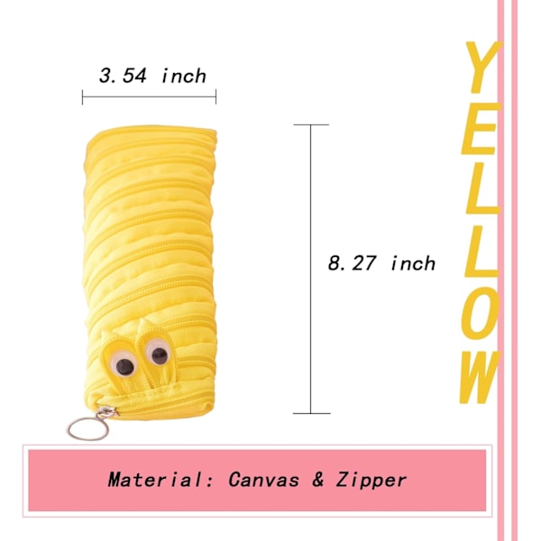 Caterpillar Monster - Vetoketjullinen penaali lapsille, söpö koulutarvikkeiden säilytyspussi, kannettava vetoketjullinen penaali Black