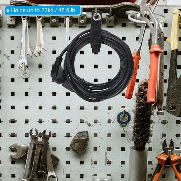 Forlængerledning Holder Organizer 10 Tommer, 2 Pakker Krog og Loop Opbevaringsrem Hængende til Strømkabler Tov Hængende Garage Vægopbevaring, Sort