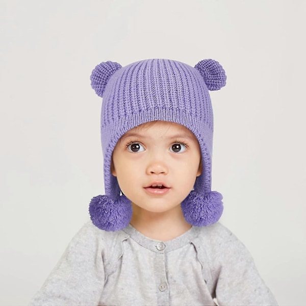 Vauvan talvihattu, söpö karvahupun beanie, lämmin fleecevuori neulottu pipo (48-50cm) M,48-50cm