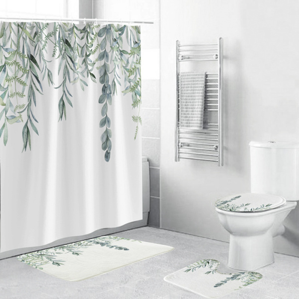 Vandtæt Bruseforhæng, Anti-Muld Bruseforhæng, Polyester Grønt Bladplante Print Vaskbart, til Hjem Badekar Brusebad (150*200cm) 150*200