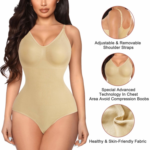 Naisten hoikentavat bodyt muotoilevat topit vatsan hallintaan Body Shaper Spaghetti Strap Camisole Leotards Bodycon Jumpsuit, XL/2XL