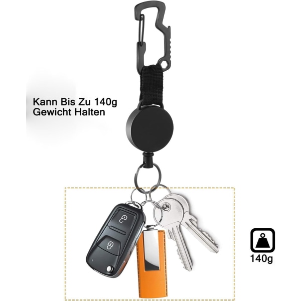 Retrakterbart Nyckelring Nyckelband Heavy Duty Utökningsbart Snöre med Bältesklämma, Badge Reel Clips Förlängare för Arbets-ID-Korthållare, Svart, 2-pack