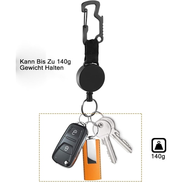 Tilbaketrekkende nøkkelring nøkkelring Heavy Duty Utvidbar Lanyard med belteklips, Badge Reel Clips Extender for arbeidskortinnehaver, Svart, 2 stk