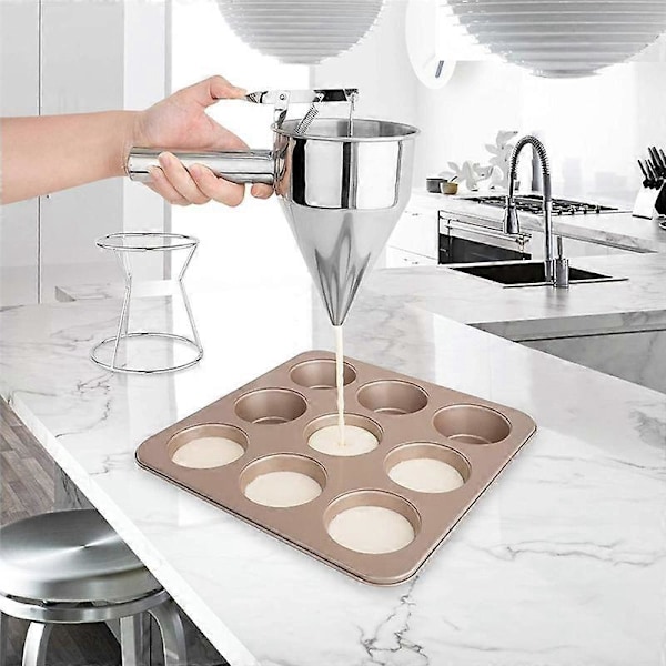 Smetfördelare, Rostfri Tratt, med Ställ för Kakor Donuts Muffins Pannkakor Bakning