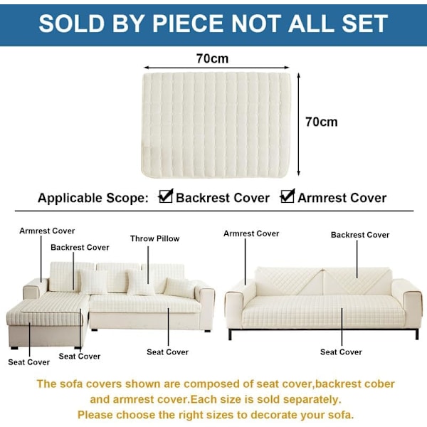 Vaskbare Flanel Sofabetræk, Nye Sofahyndebetræk, L-formet Sofabetræk (Beige Hvid, 70x70cm)