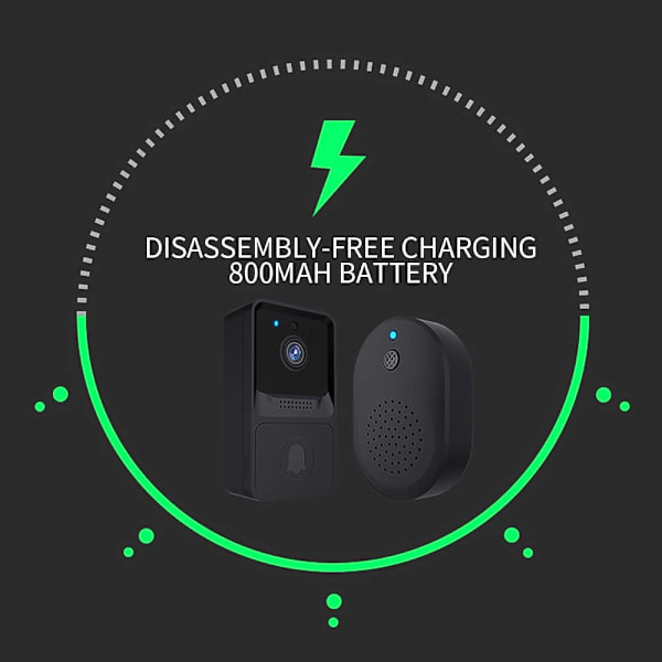 Dørklokke med Kamera, Videodørklokke med Cloud Opbevaring, Trådløs Klokke, WLAN Klokke, Personlig Detektion med AI, Genopladelige Batterier (Sort)