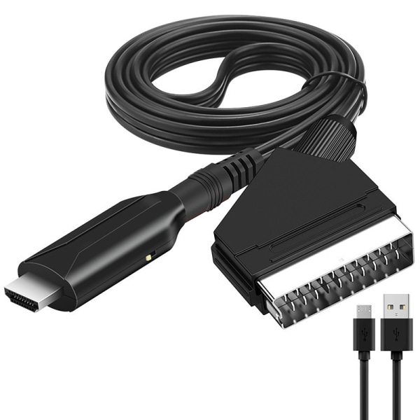 Scart til HDMI-konverter med HDMI-kabel, for Full HD TV 720P/1080P, Audio Video for Sky Blu-Ray DVD-spiller STB VHS Xbox PS3