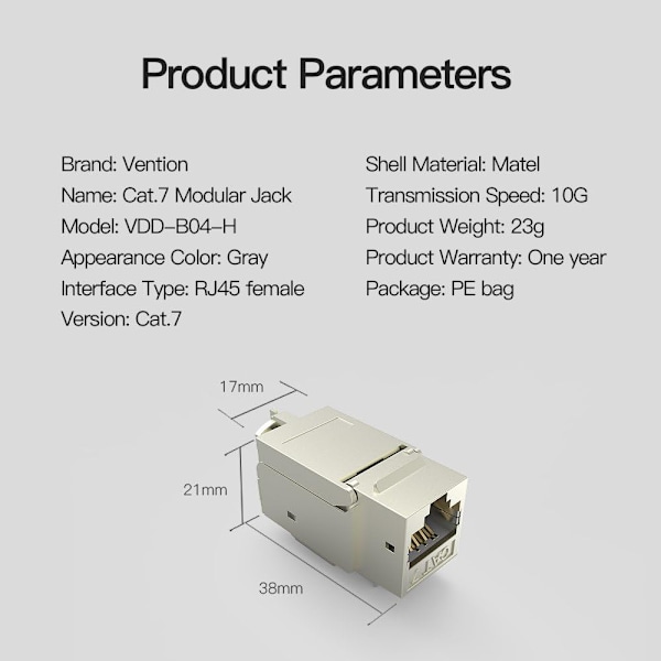 RJ45-moduuliliitin, Cat7 Cat6 Cat5 RJ45 8P8C -verkkoliitin, RJ45-liitinlinjakytkin, Ethernet-kaapelin jatkoadapteri (5 kpl)