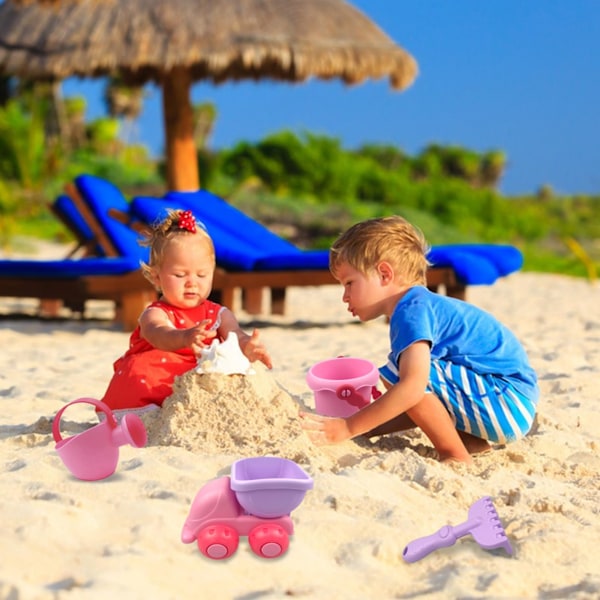 Strandlegetøj til Børn, 5 stk. Sandlegetøj med Sandbil, Spand, Vandkande, Spader, Rive, Udendørs Sandkasse Legetøj, Pink