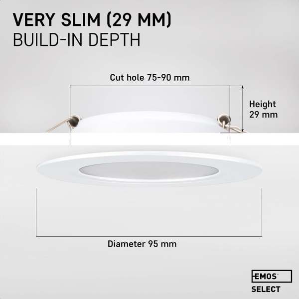 Indbygget LED Spotlight Downlight IP54 Cold White 6000k | Sæt med 3 ekstra flade runde LED-spotlight 7 Watt (7W) / 700 Lumen, hvid