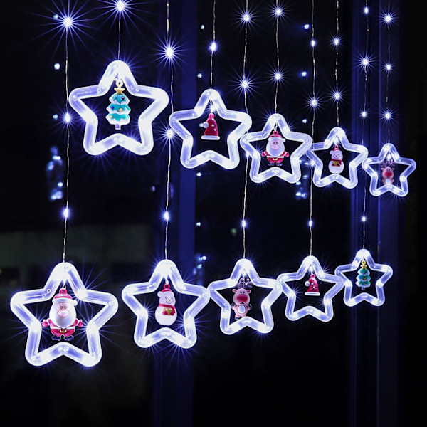 Julgransbelysning för fönster, 3 m julstjärne-gardinlampor USB Xmas ljusslingor Nyhet fönster vinterdekorationer för sovrum inomhus hem, kall vit Cool White