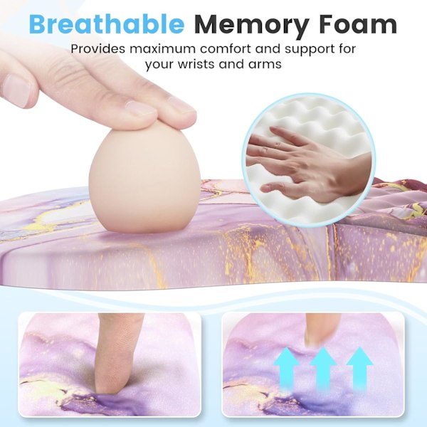 Musmatta med handledsstöd och tangentbordsstöd, 3-pack datormusmattor för skrivbord med underlägg, Ergonomisk musmatta med minnesskum