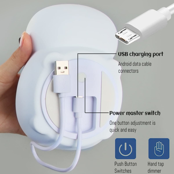 Panda Natlampe, Natlampe til Babyværelse, Blød Silikone Natlampe, USB Genopladelig Natlampe til Baby og Barn, Farverig Gave til Baby Pige og Dreng