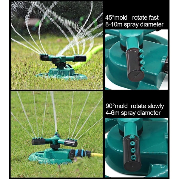 Havesprinkler, Automatisk vandspreder til græsplæne 360 grader 3-arms roterende sprinklersystem til stort græsplæneområde med