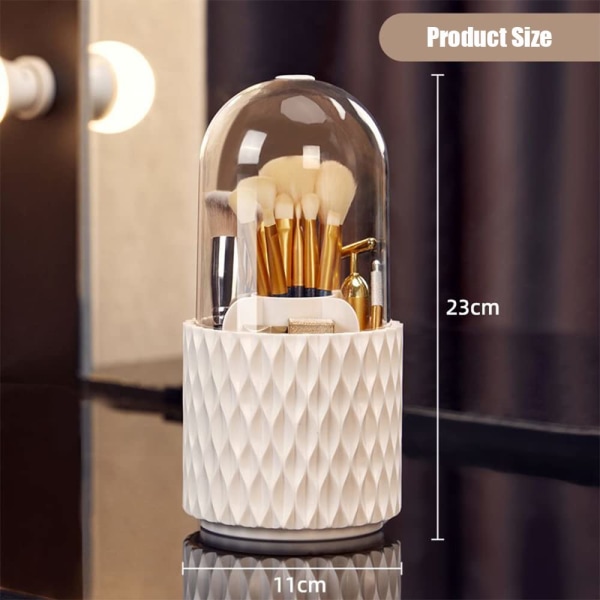 Sminkborste Förvaringsfodral med Transparent Lock, 360° Roterande Sminkborste Hållare Box, Kosmetisk Organiserare Hink, Multifunktionell Skrivbordsförvaring Box