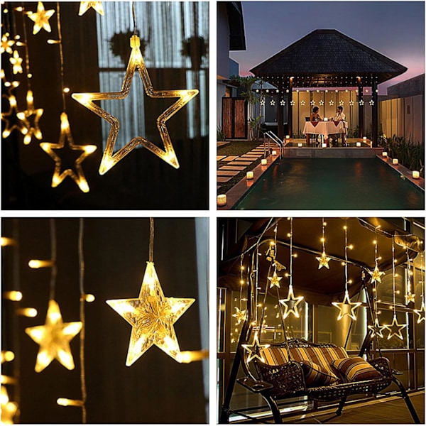 Jule Vindue Lys Stjerne Gardin Lys, Julelys Dekorationer, 12 Stjerner LED Gardin Lyskæde til Soveværelse Væg Bryllup Part. Varm Hvid Warm White