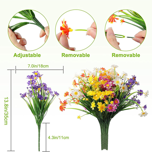 4 stk. Kunstige Margueritblomster Udendørs Falske Blomster Dekoration kunstige planter udendørs Grønne Buske Blomst, Orange Orange