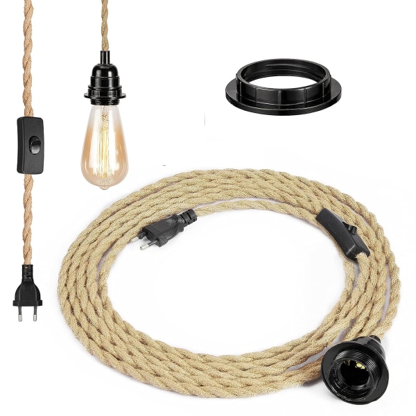 E27 2-leder elektrisk kabel i lin, tekstilbelagt tvunnet par pendellampe med dimbar bryter og sokkel 1,5 m, egnet for hjemmeinteriør