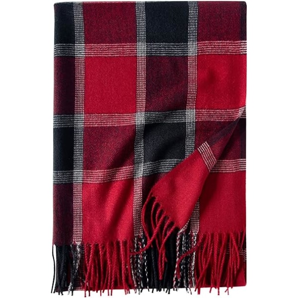 Vinterrutete skjerf for kvinner, kasjmirfølelse, lange varme sjal, pashmina-duskesjal, stola, Valentinsdagsgaver, skjerf, julegave Red