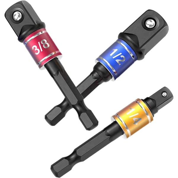 Iskuvääntimen hylsyadapterisarja, CR-V kuusiokantainen neliövetohylsyadapteri, 1/4\" porakoneen jatkopalat (3 kpl/sarja: 1/4\", 3/8\", 1/2\")