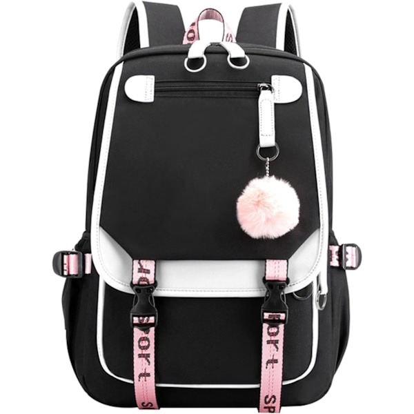 Ryggsäck för tonårsflickor, skolryggsäck för gymnasiet, utomhusryggsäck med USB-laddningsport (21L, svart vit) Pink,Blue