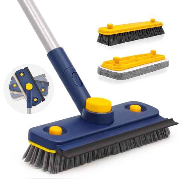 Badkarsplatta Skrubbborste 3 i 1 Duschrengöringsborste med 360 Graders Svängbart Huvud, Långskaftad Golvskrubb och Squeegee för Rengöring av Sänka, Golv, Vägg