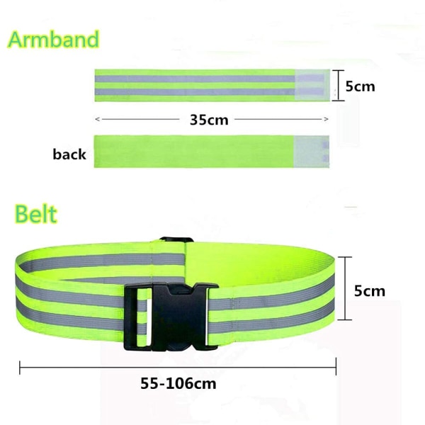 4 stk. Reflekterende Armbånd Ankelbånd og 1 stk. Høj Synlighed Bælte Taljejusterbart Elastisk Reflekterende Løbebånd Sikkerhedsvandring Cykling Jogging