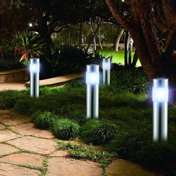 Solar lys til have og udendørs, 4 design LED lys til have, sti, swimmingpool, rustfrit stål