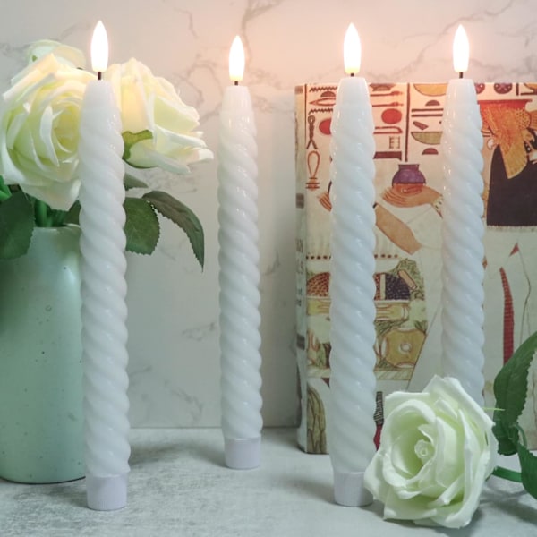 Batteridrivna LED-ljus med fjärrkontroll, flimrande flamlösa spiralfönsterljusstakar för bröllopsmiddag juldekoration. Vit White